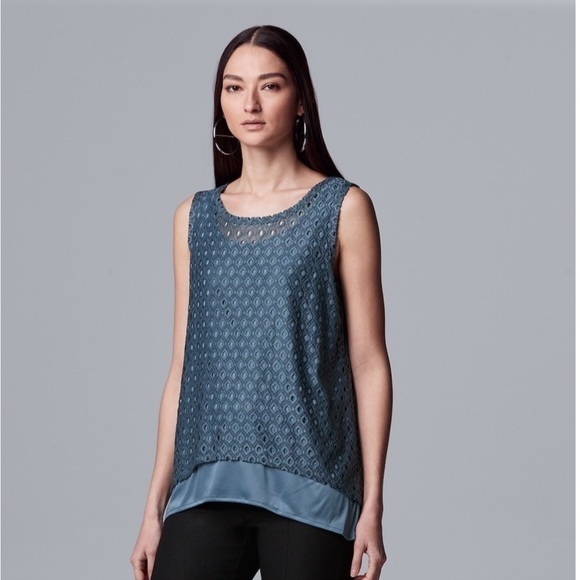 NWT Simply Vera Vera Wang Women’s Geo Textured Layered Tank Top (Baron Blue,XS) - Picture 1 of 7